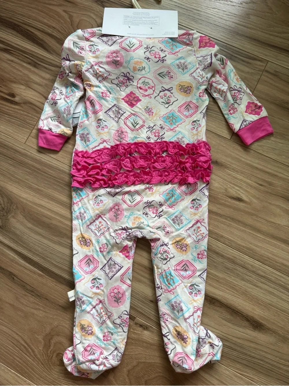Milkberry Pink Floral Footed Baby One-Piece with Bow